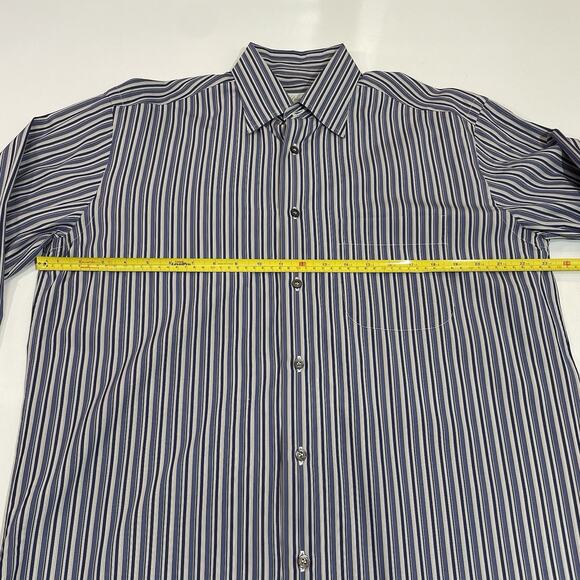 VTG Brioni Men’s Shirt Blue White Stripe Long Sleeve Dress Preppy Cotton Formal - Picture 5 of 7